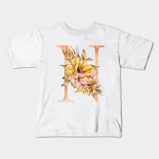 Watercolor sunflower bouquet monogram letter N Kids T-Shirt